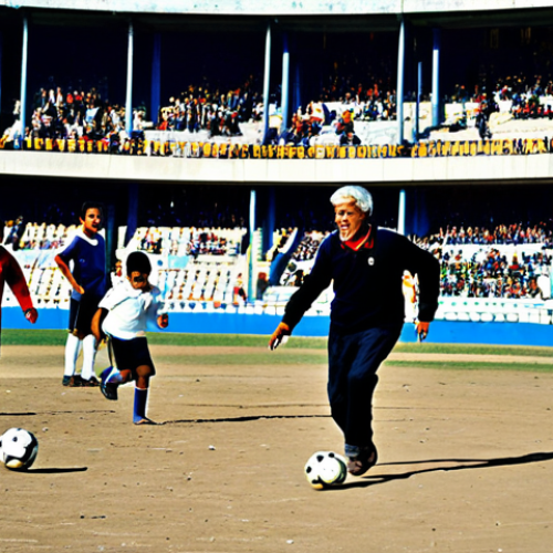 A vibrant scene depicting a diverse group of fully clothed Uruguayan individuals of varying ages, including children and adults, celebrating their national sport. The historic Estadio Centenario in Montevideo is prominently featured in the background under clear skies. In the foreground, children in modest athletic wear are playfully kicking a football on a dusty pitch, while adults in comfortable, appropriate attire watch with proud and warm expressions. The atmosphere is filled with passion and community spirit. Natural pose, perfect anatomy, correct proportions, well-formed hands, proper finger count, natural body proportions, professional photography, high resolution, soft natural lighting, safe for work, appropriate content, fully clothed, modest clothing, family-friendly.